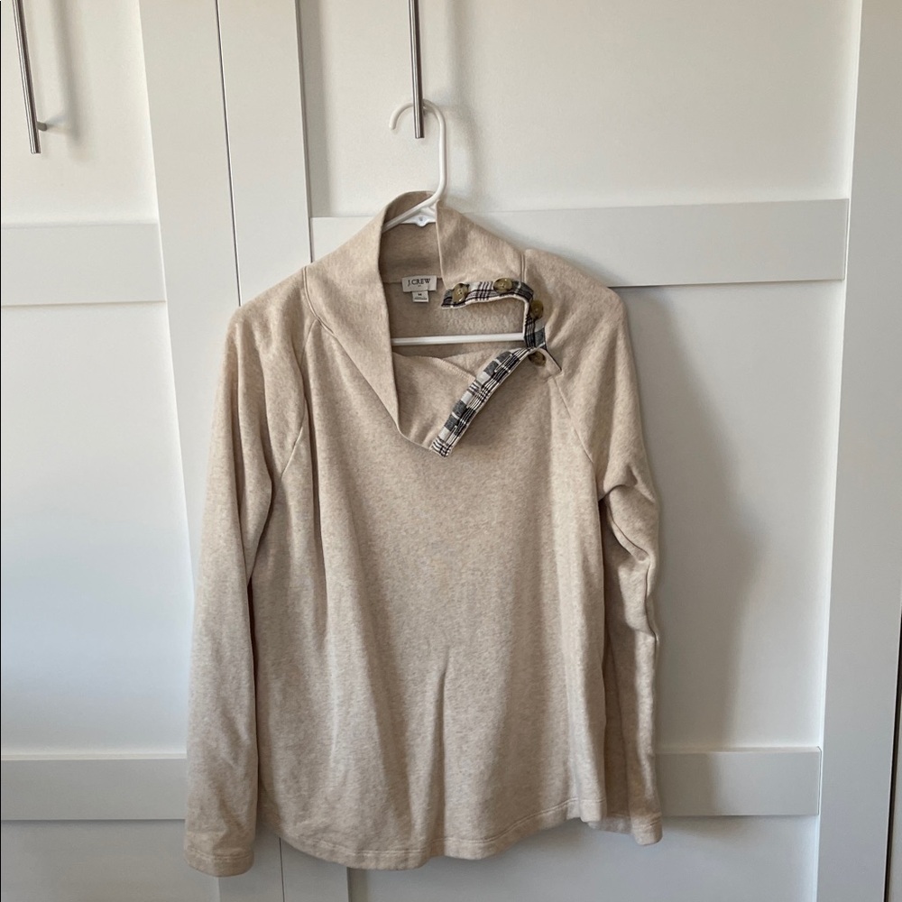 J. Crew Cream Long Sleeve Top with Plaid Detail